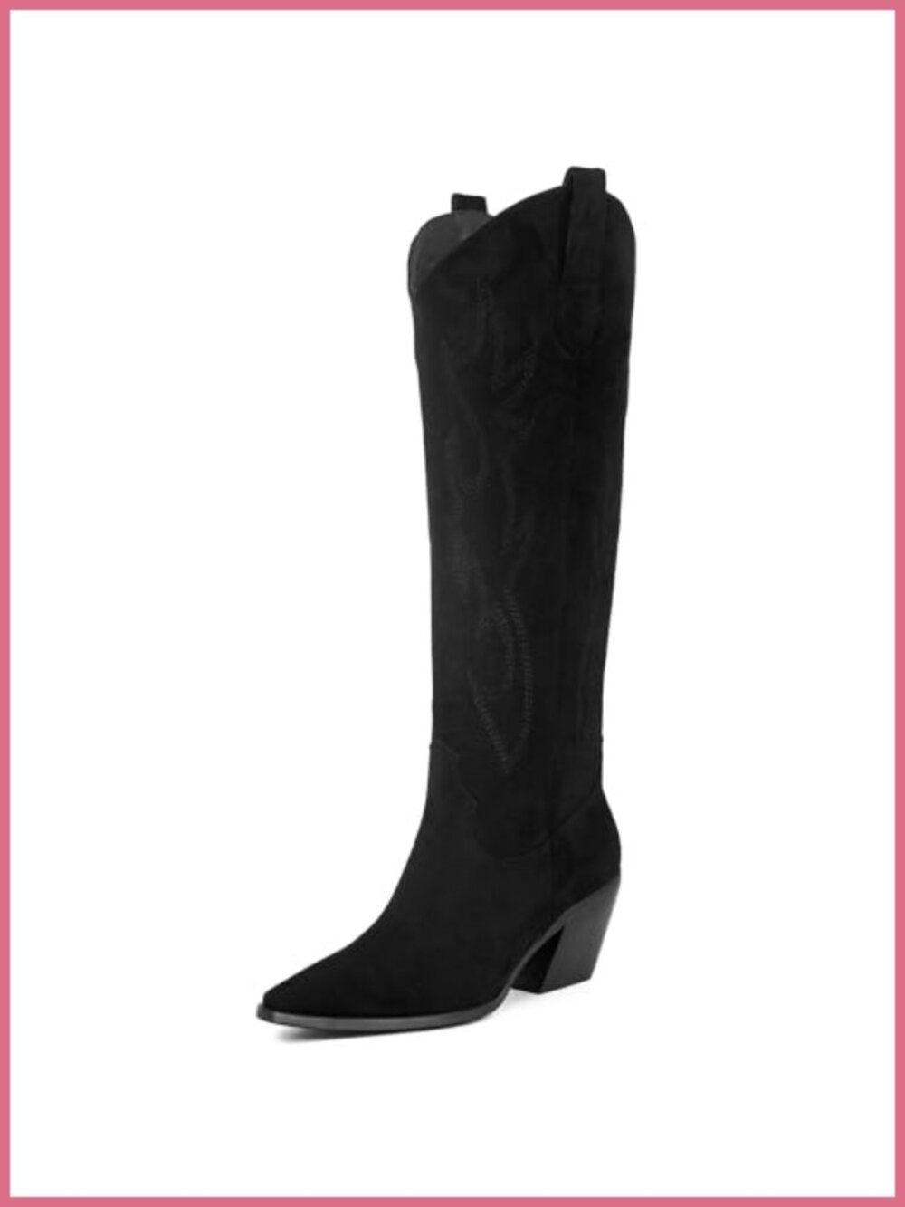 Women's Knee High Cowboy Boots Pointed Toe Block Heel Faux Suede